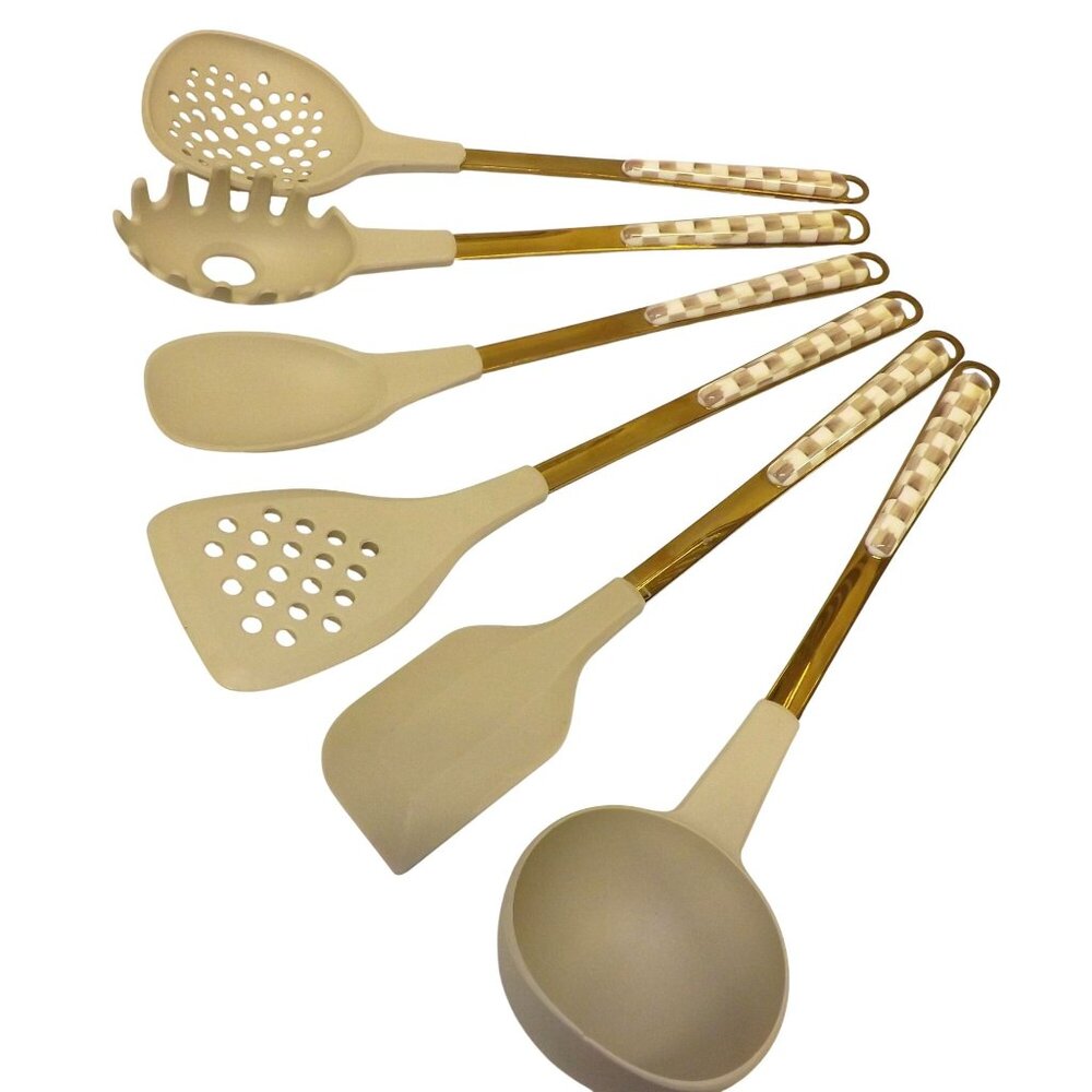MacKenzie-Childs Mocha Check Kitchen Utensil Set 6 Tools 2025 Spring Collection
